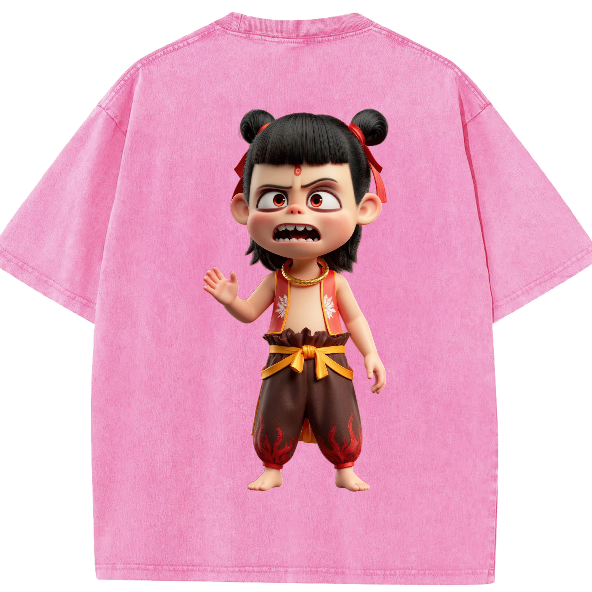 （画像用） Ne Zha 2 ナタ 魔童の大暴れ 綿100% ヴィンテージ風 半袖Tシャツ（背面プリント）